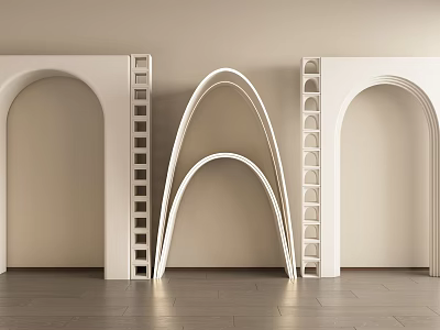 Modern White Archway Structures with Curved Geometric Design in Interior Space 3d model