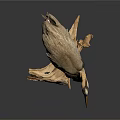 Detailed Gray Heron Sculpture With Long Yellow Beak And Wooden Base
