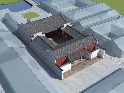Traditional Chinese Ancient Architecture With Courtyard Red Doors And Grey Tiled Roof 3d model