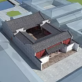 Traditional Chinese Ancient Architecture With Courtyard Red Doors And Grey Tiled Roof