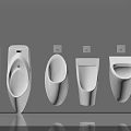 Modern White Urinals With Various Designs Arranged On Gray Wall And Clean Reflective Floor