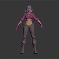 3D Character Model With Purple Hair Headphones Black Cropped Top Light Blue Pants