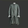 Vintage Green Coat With Floral Pattern Long Sleeves And White Cuffs