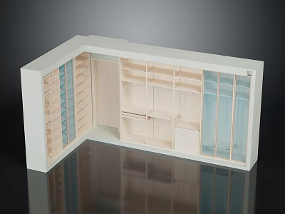 Modern White Open Closet Furniture With Glass Doors Multiple Shelves And Hanging Rods 3d model