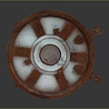 Heavy Duty Cylindrical Industrial Vessel With Rusted Metal Surface Red Rim And Base Structure