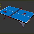 Blue Ping Pong Table with Red Paddles and Modern Stand Design 3d model