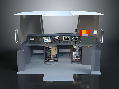 Industrial Control Console With Multiple Displays Control Buttons And Indicator Lights 3d model