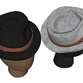 Mannequins Wearing Stylish Gray And Black Hats With Brown Leather Bands