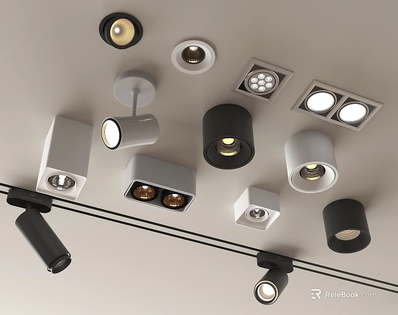 Modern Downlights And Spotlights With Various Ceiling Mounted Designs And Styles 3d model