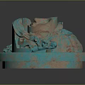 Detailed Turquoise Copper Textured Sculpture Carving With Intricate Design On Circular Base