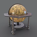 Vintage Globe Decorative Ornament Set With Wooden Base And Metal Stand