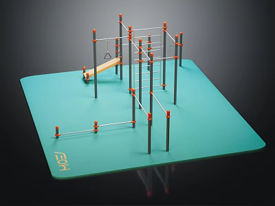 Outdoor Playground Equipment Featuring Climbing Frame Slide Green Safety Mat And Metal Poles 3d model