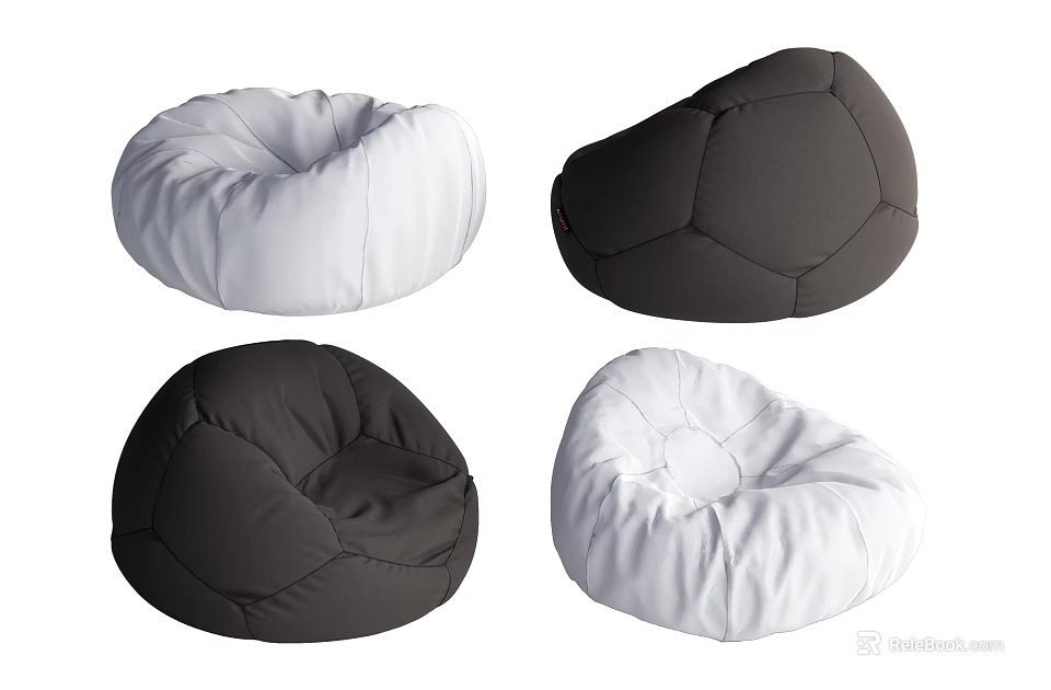Modern Black And White Bean Bag Chairs With Various Design Styles 3d model 