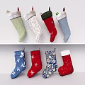Colorful Decorative Christmas Stockings With Various Festive Patterns Displayed On Shelf