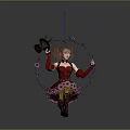 Fantasy Character And Creature With Curly Hair Red Black Outfit And Flower Wreath Hoop