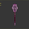 Ornate Battle Axe With Metallic Blade Wooden Red Handle And Silver Accents