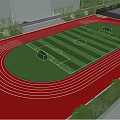 Football Field With Striped Green Turf White Lines And Red Running Track