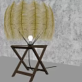 Illuminated Table Lamp With Black Feather Lampshade And Wooden Cross Base