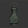 Ancient Bronze Vessel Sculpture With Intricate Carvings Decorative Handle And Animal Motifs