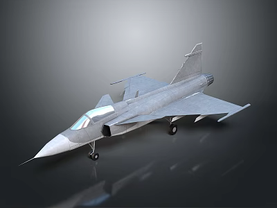 Gray Fighter Jet Model With Sharp Nose Cockpit And Landing Gear On Dark Background 3d model
