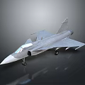 Gray Fighter Jet Model With Sharp Nose Cockpit And Landing Gear On Dark Background
