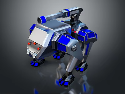 Futuristic Mechanical Animal 3D Model with Silver Blue Exterior and Red Eyes 3d model