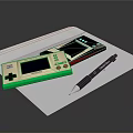 Retro Handheld Game Consoles Green Red Devices On White Paper With Black Pen