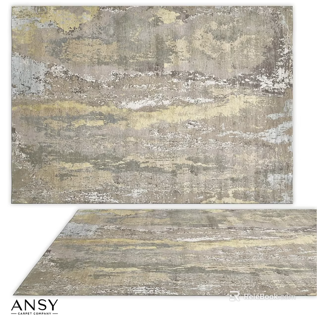 Modern Abstract Square Area Rug with Gray Beige Gold Textured Pattern Design 3d model 
