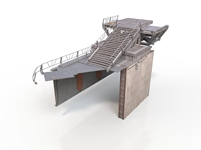 Industrial Structure Component Featuring Concrete Platform Staircase And Railing 3d model