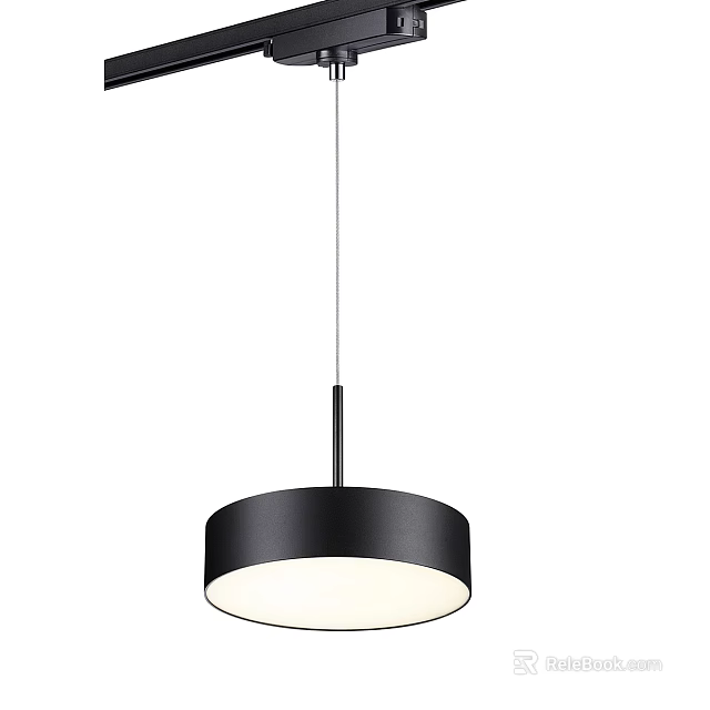 Modern Black Metal Round Pendant Light With White Shade And Sleek Design 3d model 