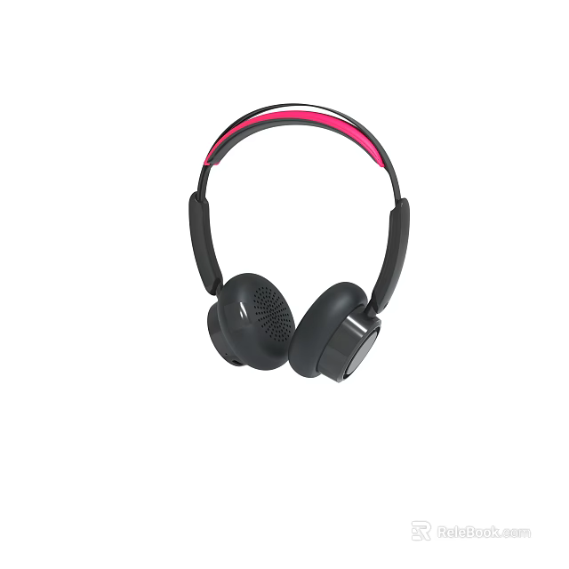 Stylish Black Over Ear Headphones With Red Accent Headband And Soft Ear Cups 3d model 