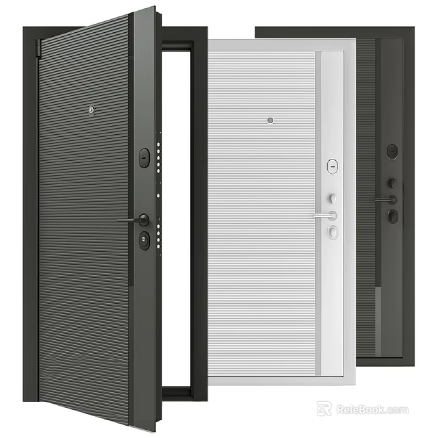 Modern Security Door With Steel Construction Secure Lock System And Textured Design 3d model 