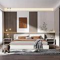 Modern Bedroom Interior Design With Wooden Walls Large Window And Decorative Painting