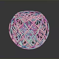 Yellow Woven Sphere Made Of Thin Strips On Black Background With Reflection