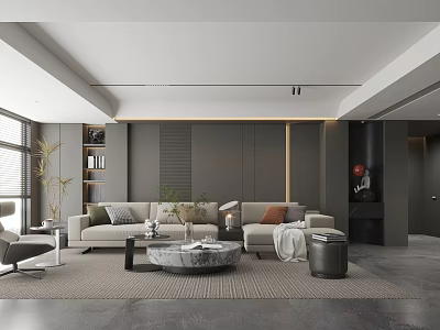 Modern Living Room Interior Design With Grey Walls Sofa Coffee Table Rug And Natural Light 3d model
