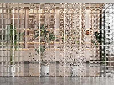 Modern Decorative Room Divider In Interior Design With Geometric Patterns And Indoor Plants 3d model