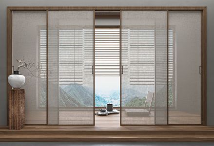 Modern sliding door wire-clamped glass sliding door 3d model