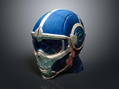 Futuristic Combat Helmet With Blue And White Stripe Silver Metallic Visor 3d model