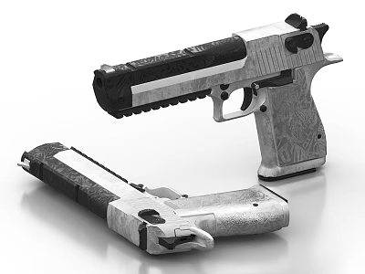 Detailed Disassembled Handgun With Engraved Pattern Black Grip And Metallic Finish 3d model