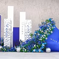 Blue And White Floral Decoration For Wave Mansion With Columns And Decorative Balls