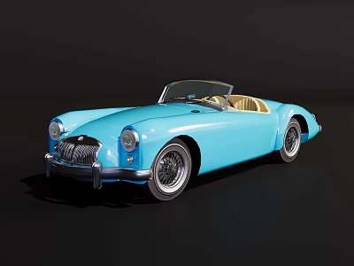 Classic Blue Convertible Car With Vintage Design And Tan Interior 3d model