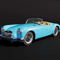 Classic Blue Convertible Car With Vintage Design And Tan Interior