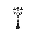 Vintage Style Outdoor Lamp With Three Glass Shades And Black Metal Ornate Design