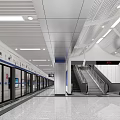 Modern Metro Station Platform With Glass Doors Escalators And Bright Lighting Design