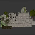 Detailed Ancient Ruins 3D Model With Stone Walls Room Layout And Trees