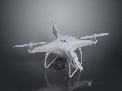 White Quadcopter Drone With Camera And Propellers On Gray Background 3d model