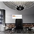 Modern Luxury Sales Office Interior Featuring Arched Doorway Decorative Columns And Marble Flooring