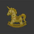 Classic White Rocking Horse With Gold Accents Brown Saddle And Wooden Base For Children's Play
