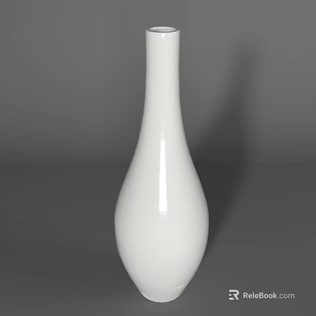 White Slim Neck Vase With Smooth Surface And Fresh Flowers On Grey Surface 3d model