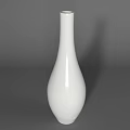 White Slim Neck Vase With Smooth Surface And Fresh Flowers On Grey Surface 3d model